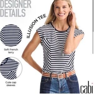 Cabi Illusion Shirt Womens M Stripe Cap Sleeve Pullover Stretch 6337